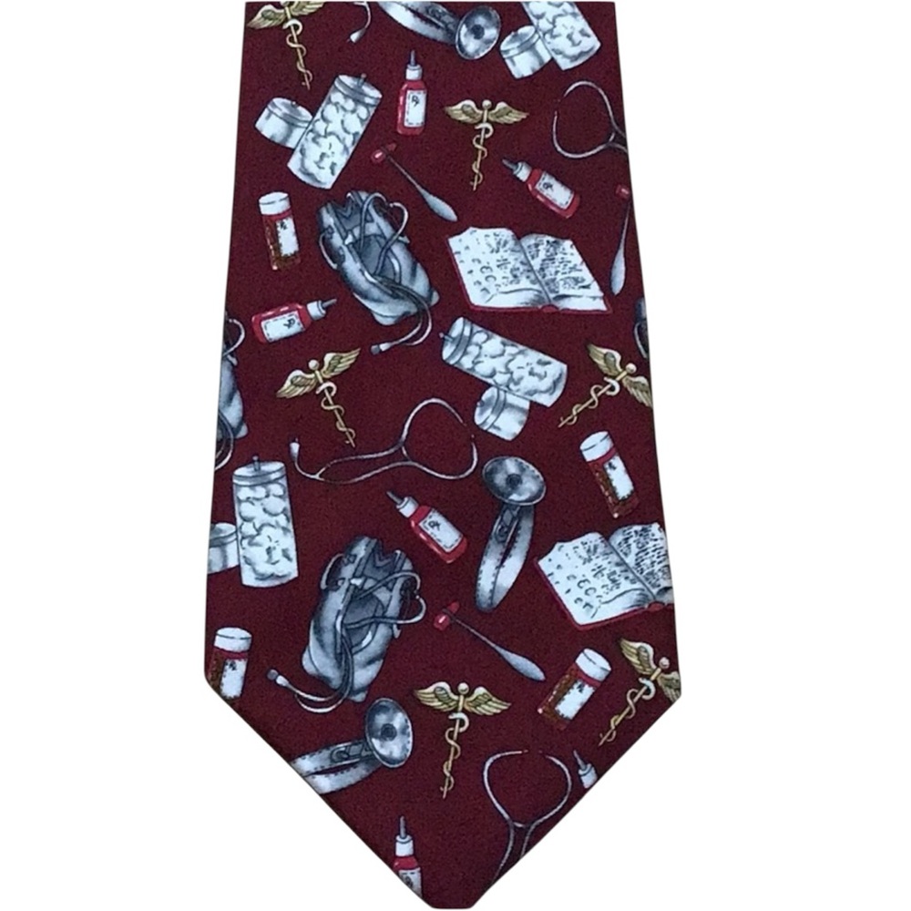 Avery Medical Fashions 100% Silk Medical Theme Graphics Burgundy House Call Tie‎
